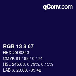 カラーコード: RGB 13 8 67 | qconv.com