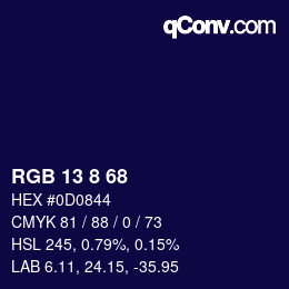Farbcode: RGB 13 8 68 | qconv.com