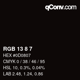 カラーコード: RGB 13 8 7 | qconv.com