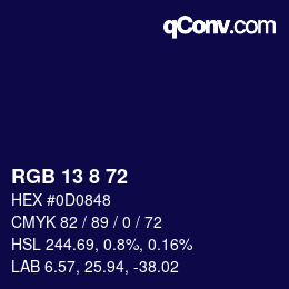 Farbcode: RGB 13 8 72 | qconv.com