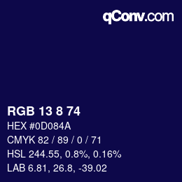 Color code: RGB 13 8 74 | qconv.com