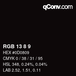 Color code: RGB 13 8 9 | qconv.com