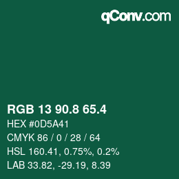 カラーコード: RGB 13 90.8 65.4 | qconv.com