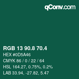 カラーコード: RGB 13 90.8 70.4 | qconv.com