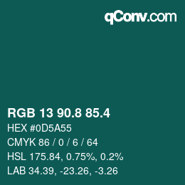 カラーコード: RGB 13 90.8 85.4 | qconv.com