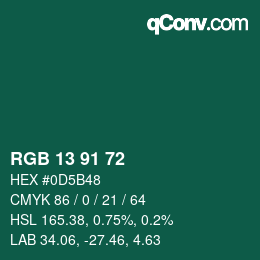 Color code: RGB 13 91 72 | qconv.com