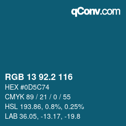 カラーコード: RGB 13 92.2 116 | qconv.com
