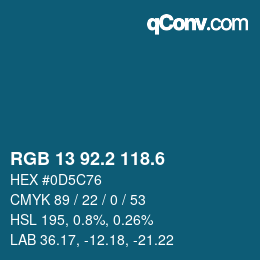 カラーコード: RGB 13 92.2 118.6 | qconv.com