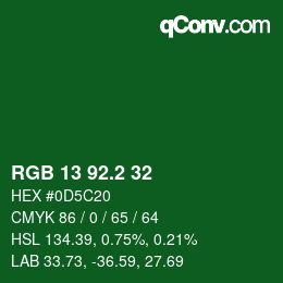 カラーコード: RGB 13 92.2 32 | qconv.com