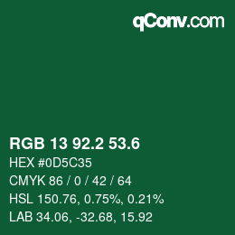 カラーコード: RGB 13 92.2 53.6 | qconv.com
