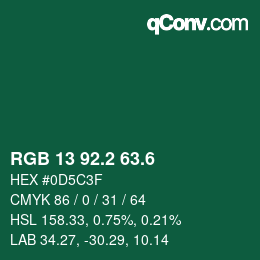 カラーコード: RGB 13 92.2 63.6 | qconv.com