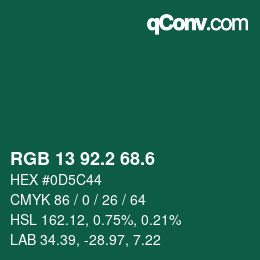 カラーコード: RGB 13 92.2 68.6 | qconv.com