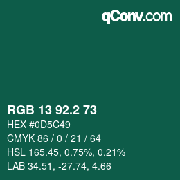 カラーコード: RGB 13 92.2 73 | qconv.com