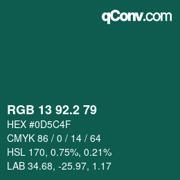 カラーコード: RGB 13 92.2 79 | qconv.com