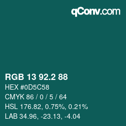 カラーコード: RGB 13 92.2 88 | qconv.com