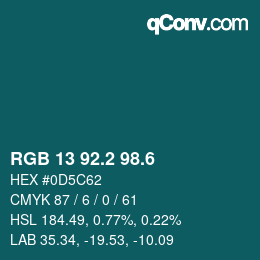 カラーコード: RGB 13 92.2 98.6 | qconv.com