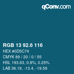 カラーコード: RGB 13 92.6 116 | qconv.com