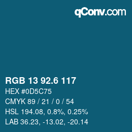 カラーコード: RGB 13 92.6 117 | qconv.com