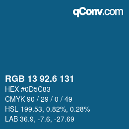 カラーコード: RGB 13 92.6 131 | qconv.com