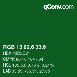 カラーコード: RGB 13 92.6 33.6 | qconv.com