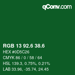 カラーコード: RGB 13 92.6 38.6 | qconv.com