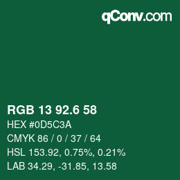 カラーコード: RGB 13 92.6 58 | qconv.com