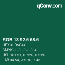 カラーコード: RGB 13 92.6 68.6 | qconv.com