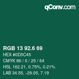カラーコード: RGB 13 92.6 69 | qconv.com