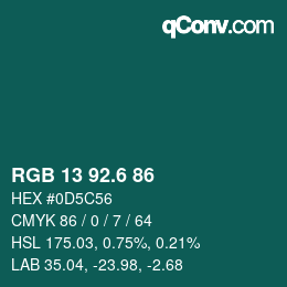 カラーコード: RGB 13 92.6 86 | qconv.com