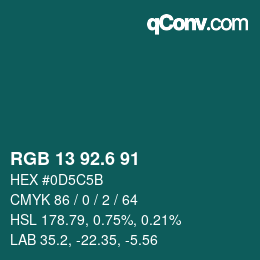 カラーコード: RGB 13 92.6 91 | qconv.com