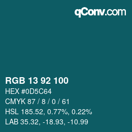 颜色代码: RGB 13 92 100 | qconv.com