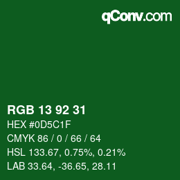 カラーコード: RGB 13 92 31 | qconv.com