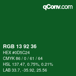 カラーコード: RGB 13 92 36 | qconv.com
