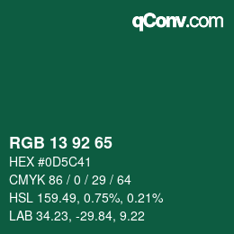 カラーコード: RGB 13 92 65 | qconv.com