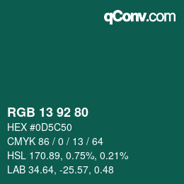 Color code: RGB 13 92 80 | qconv.com