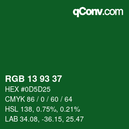 カラーコード: RGB 13 93 37 | qconv.com