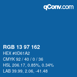 Color code: RGB 13 97 162 | qconv.com