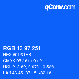 Color code: RGB 13 97 251 | qconv.com