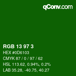 Color code: RGB 13 97 3 | qconv.com