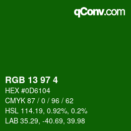 Color code: RGB 13 97 4 | qconv.com