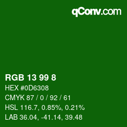 Color code: RGB 13 99 8 | qconv.com