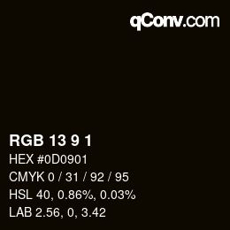 カラーコード: RGB 13 9 1 | qconv.com