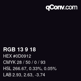 Color code: RGB 13 9 18 | qconv.com