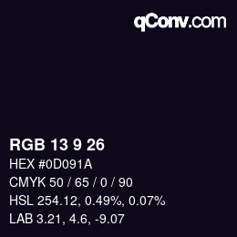 カラーコード: RGB 13 9 26 | qconv.com