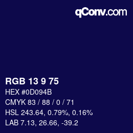 カラーコード: RGB 13 9 75 | qconv.com