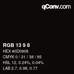 Color code: RGB 13 9 8 | qconv.com