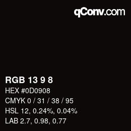 颜色代码: RGB 13 9 8 | qconv.com