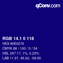 カラーコード: RGB 14.1 0 118 | qconv.com