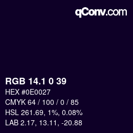 カラーコード: RGB 14.1 0 39 | qconv.com