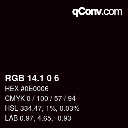 Color code: RGB 14.1 0 6 | qconv.com